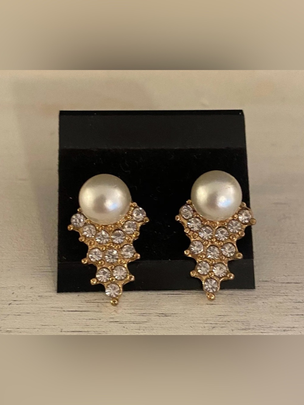 Gold Pearl and Crystal Drop Earrings - Women Jewelry